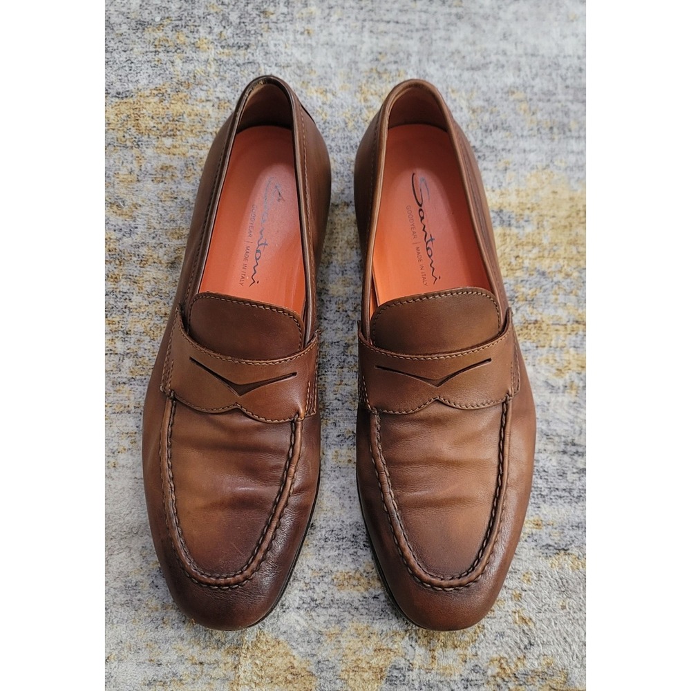 Santoni Men's Door Light Brown Penny Loafers Size 9.5 M‎ Made In ITALY 🇮🇹